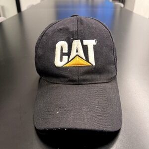 Vintage CAT Hat Cap Strap Back Black Embroidered Logo Dad Unstructured